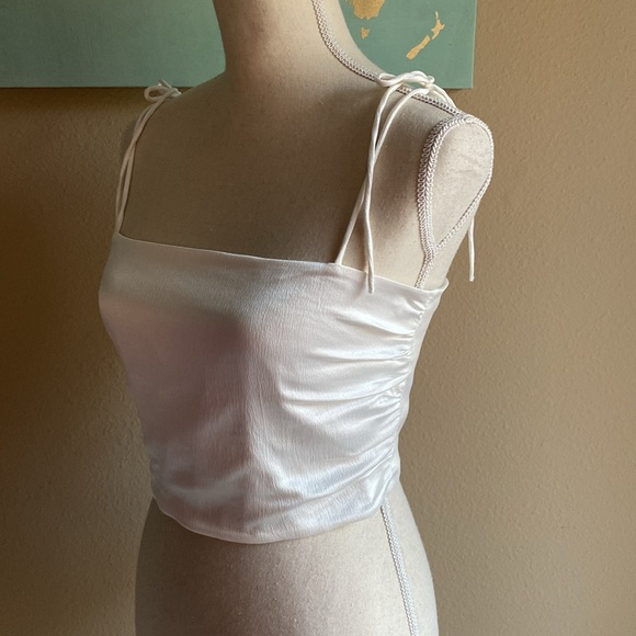 Zara bow tie white stretchy cropped top size large - Picture 3 of 8